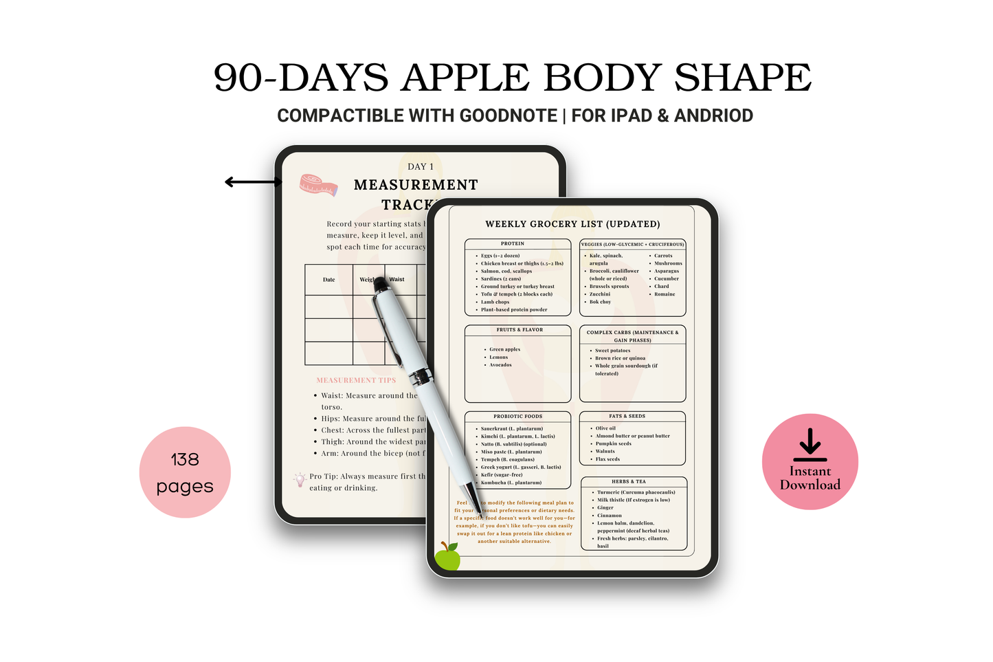Apple Body Shape 90-Day Planner | Weight Loss & Wellness Guide